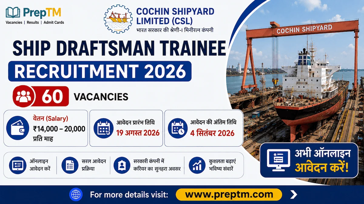 Cochin Shipyard Limited (CSL) Ship Draftsman Trainee Recruitment 2026: 60 Vacancies, Apply Online